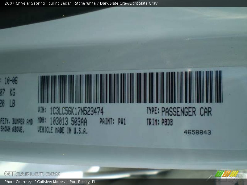 Stone White / Dark Slate Gray/Light Slate Gray 2007 Chrysler Sebring Touring Sedan