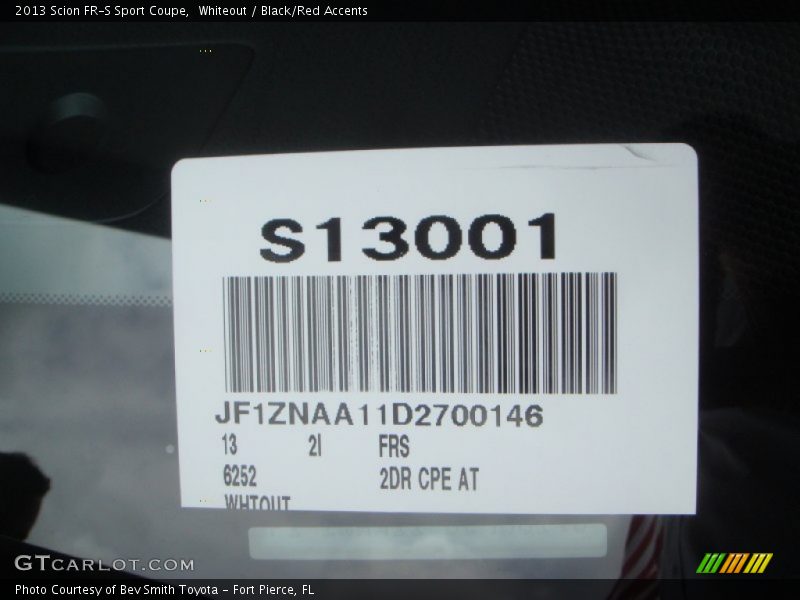 Info Tag of 2013 FR-S Sport Coupe