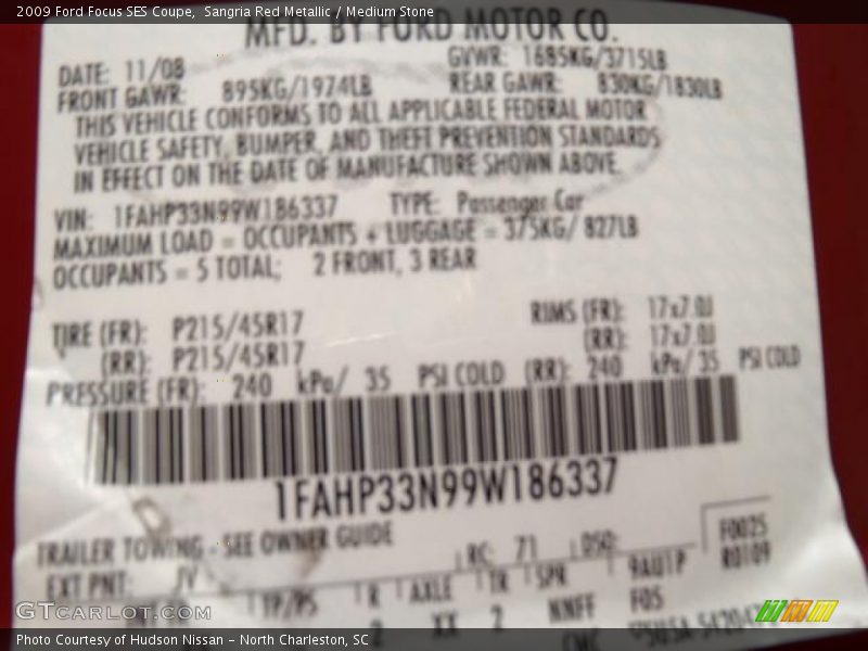 Sangria Red Metallic / Medium Stone 2009 Ford Focus SES Coupe