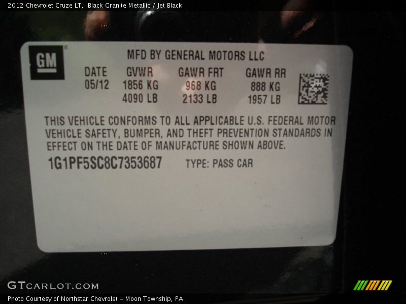 Black Granite Metallic / Jet Black 2012 Chevrolet Cruze LT