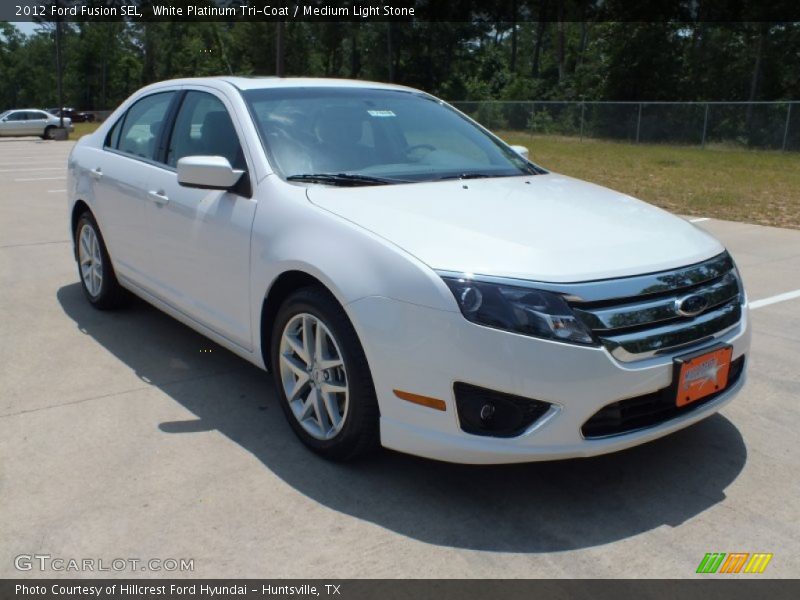 White Platinum Tri-Coat / Medium Light Stone 2012 Ford Fusion SEL