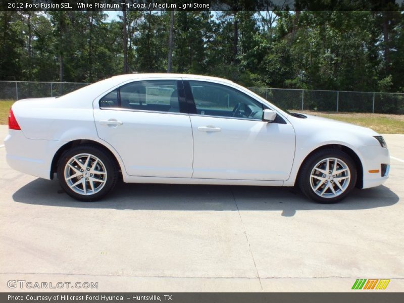 White Platinum Tri-Coat / Medium Light Stone 2012 Ford Fusion SEL