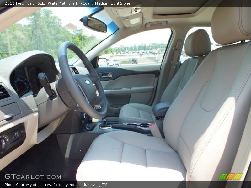 White Platinum Tri-Coat / Medium Light Stone 2012 Ford Fusion SEL
