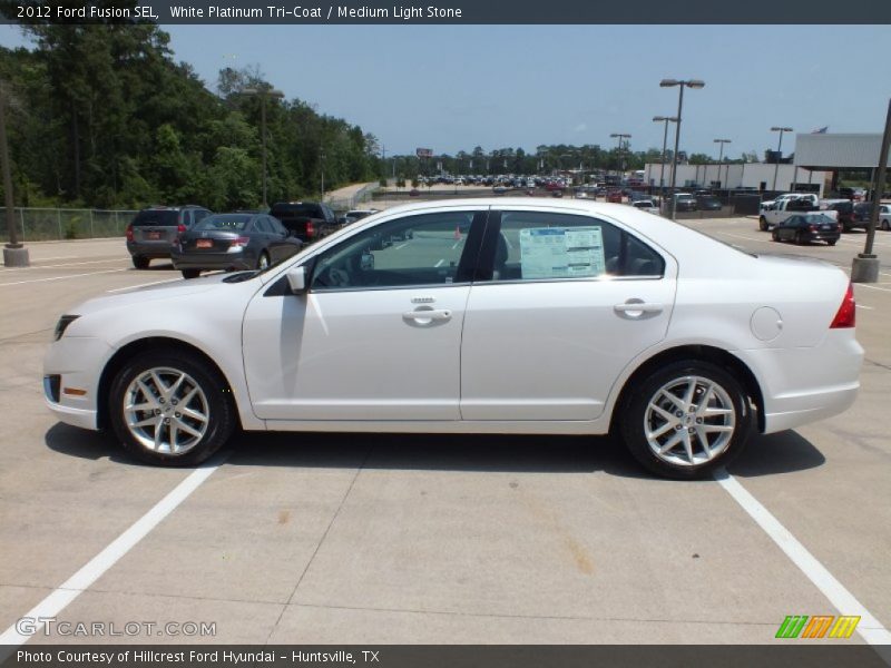 White Platinum Tri-Coat / Medium Light Stone 2012 Ford Fusion SEL