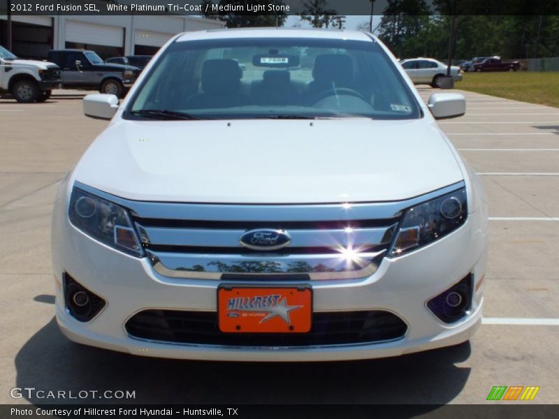 White Platinum Tri-Coat / Medium Light Stone 2012 Ford Fusion SEL