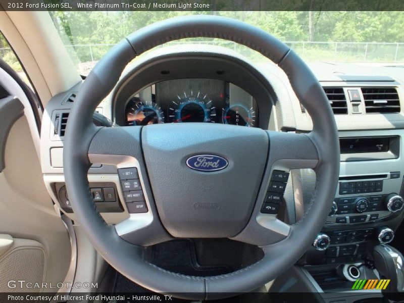 White Platinum Tri-Coat / Medium Light Stone 2012 Ford Fusion SEL