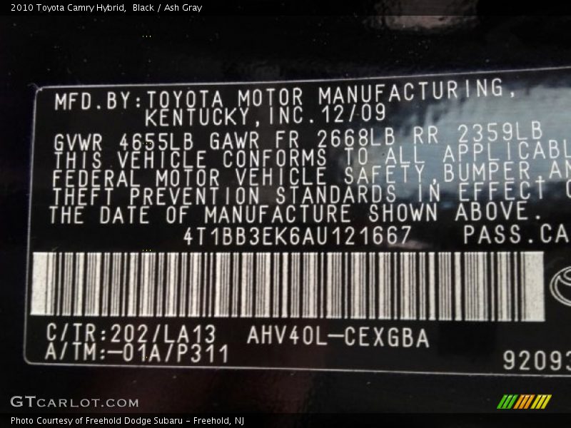 Black / Ash Gray 2010 Toyota Camry Hybrid