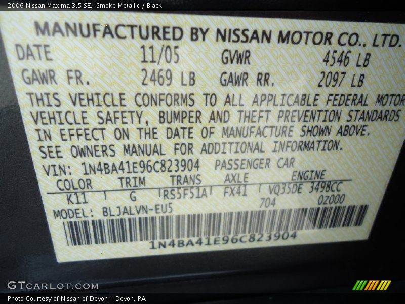 Smoke Metallic / Black 2006 Nissan Maxima 3.5 SE