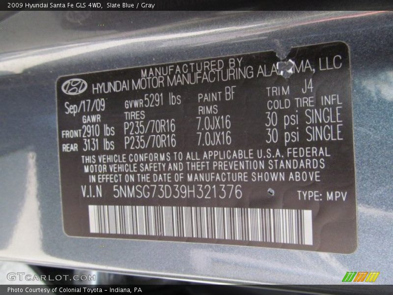 Slate Blue / Gray 2009 Hyundai Santa Fe GLS 4WD