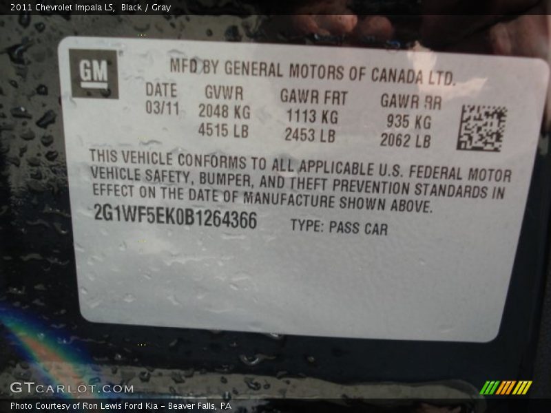 Black / Gray 2011 Chevrolet Impala LS
