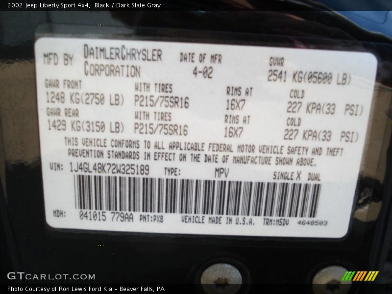 Black / Dark Slate Gray 2002 Jeep Liberty Sport 4x4