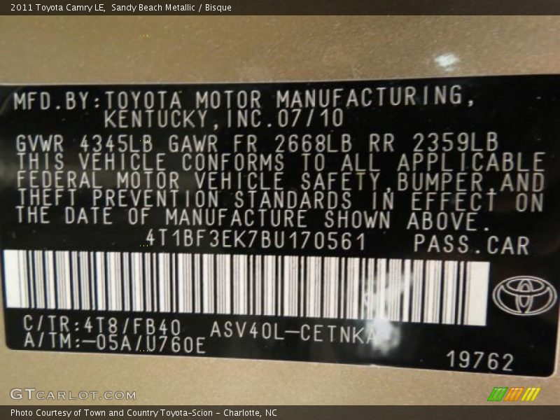 Sandy Beach Metallic / Bisque 2011 Toyota Camry LE