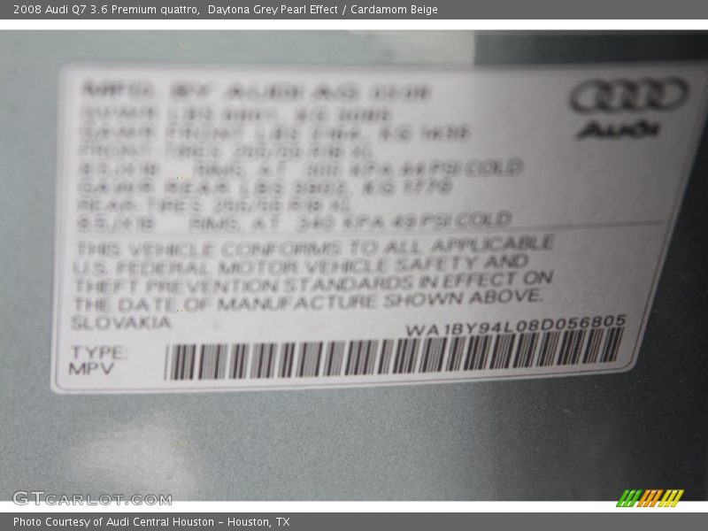 Daytona Grey Pearl Effect / Cardamom Beige 2008 Audi Q7 3.6 Premium quattro