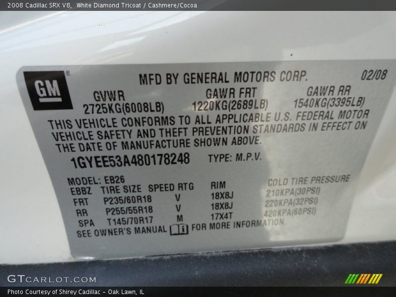 White Diamond Tricoat / Cashmere/Cocoa 2008 Cadillac SRX V8