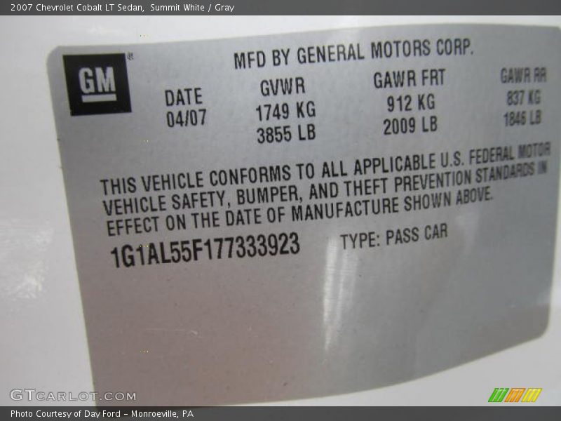 Summit White / Gray 2007 Chevrolet Cobalt LT Sedan