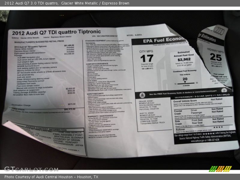  2012 Q7 3.0 TDI quattro Window Sticker