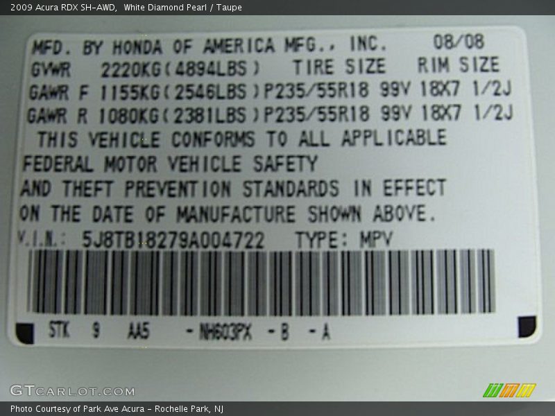 White Diamond Pearl / Taupe 2009 Acura RDX SH-AWD