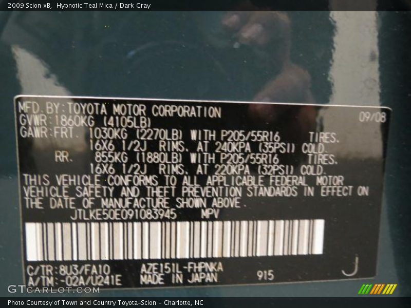 Hypnotic Teal Mica / Dark Gray 2009 Scion xB