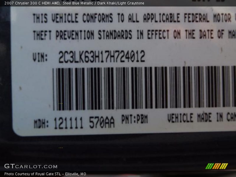 Steel Blue Metallic / Dark Khaki/Light Graystone 2007 Chrysler 300 C HEMI AWD