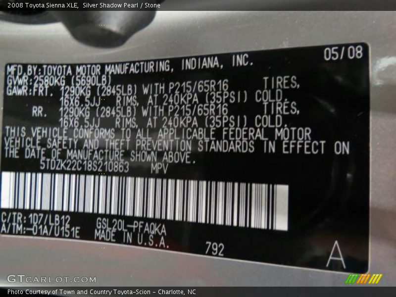 Silver Shadow Pearl / Stone 2008 Toyota Sienna XLE