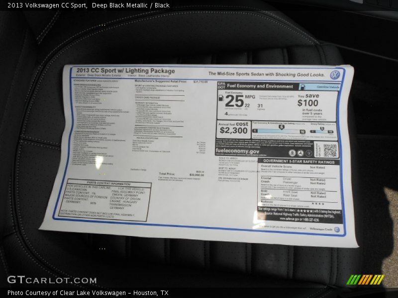  2013 CC Sport Window Sticker