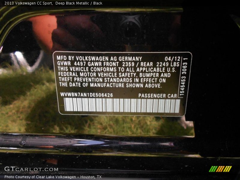 Deep Black Metallic / Black 2013 Volkswagen CC Sport