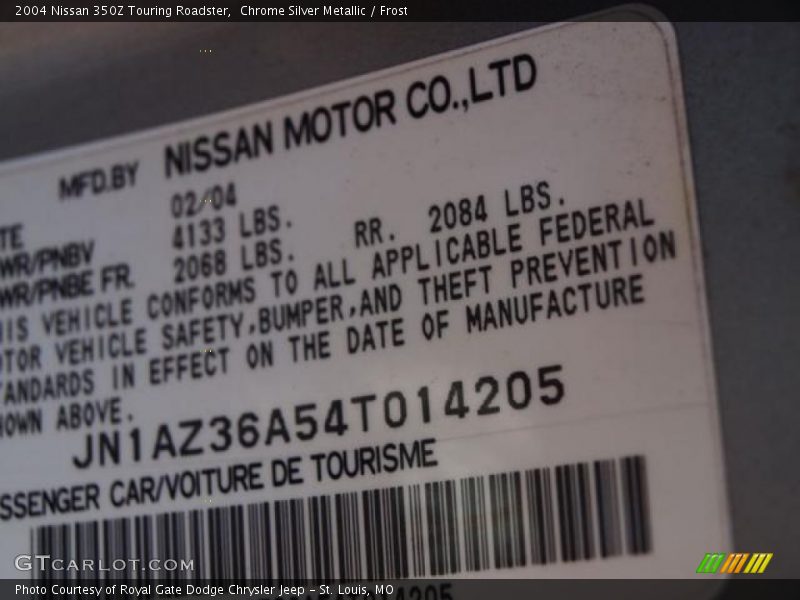 Chrome Silver Metallic / Frost 2004 Nissan 350Z Touring Roadster