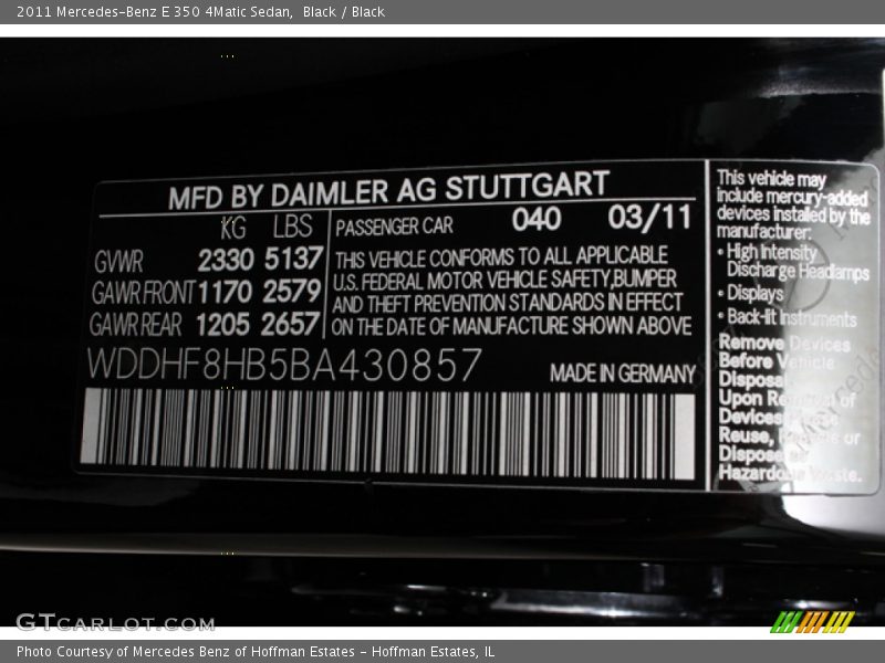 Black / Black 2011 Mercedes-Benz E 350 4Matic Sedan