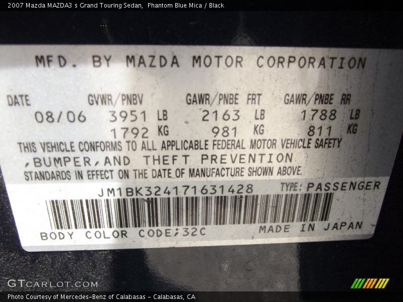 2007 MAZDA3 s Grand Touring Sedan Phantom Blue Mica Color Code 32C