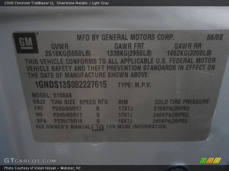 Silverstone Metallic / Light Gray 2008 Chevrolet TrailBlazer LS