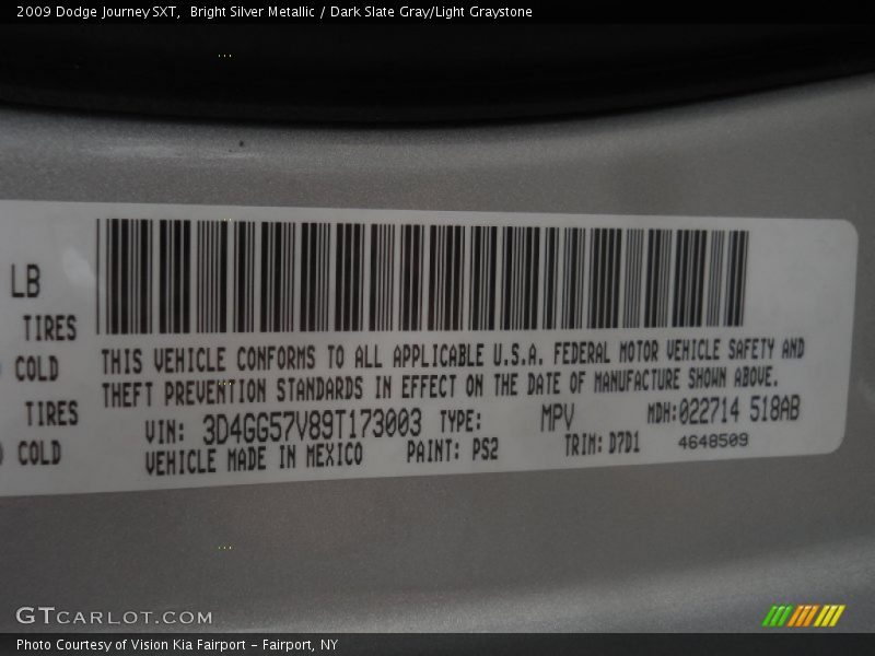 Bright Silver Metallic / Dark Slate Gray/Light Graystone 2009 Dodge Journey SXT