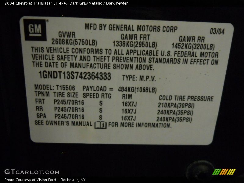 Dark Gray Metallic / Dark Pewter 2004 Chevrolet TrailBlazer LT 4x4
