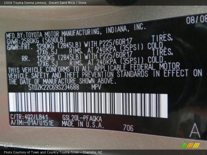 Desert Sand Mica / Stone 2009 Toyota Sienna Limited