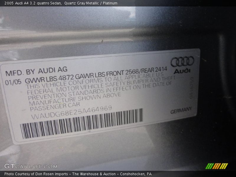 Quartz Gray Metallic / Platinum 2005 Audi A4 3.2 quattro Sedan