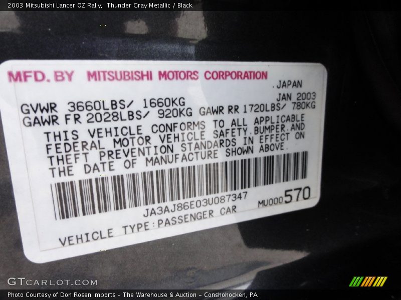 Thunder Gray Metallic / Black 2003 Mitsubishi Lancer OZ Rally