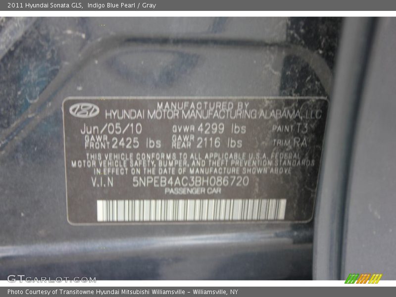 Indigo Blue Pearl / Gray 2011 Hyundai Sonata GLS