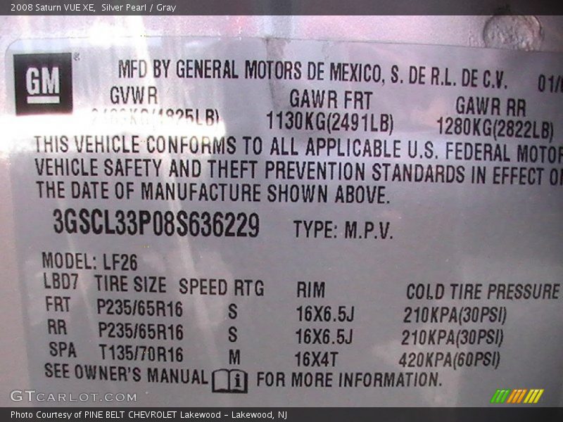 Silver Pearl / Gray 2008 Saturn VUE XE