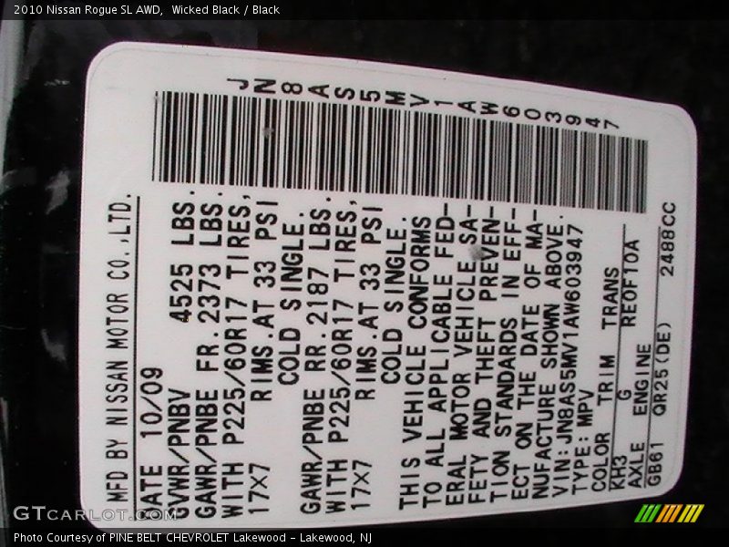 Wicked Black / Black 2010 Nissan Rogue SL AWD