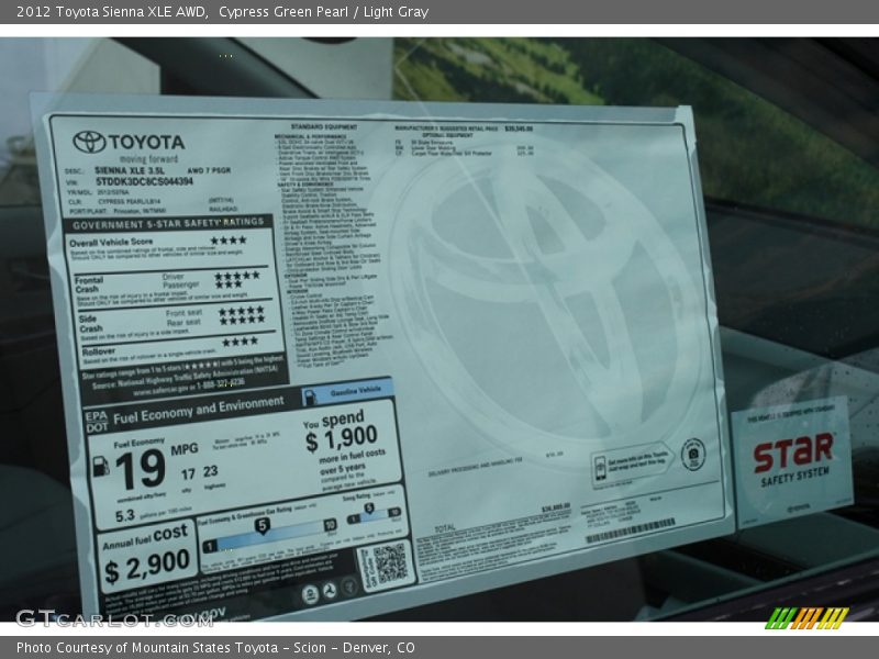 Cypress Green Pearl / Light Gray 2012 Toyota Sienna XLE AWD