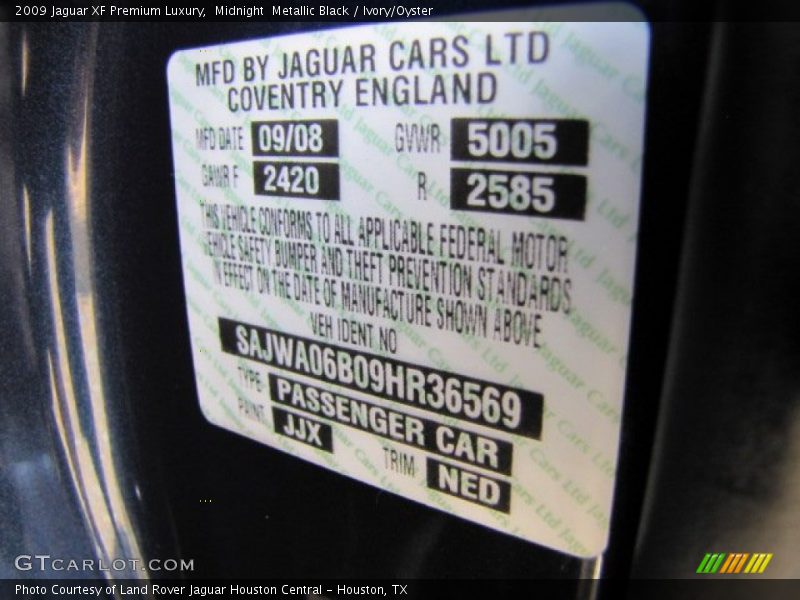 Midnight  Metallic Black / Ivory/Oyster 2009 Jaguar XF Premium Luxury