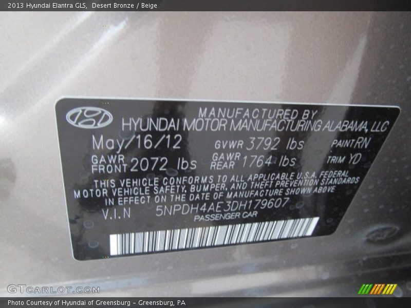 Desert Bronze / Beige 2013 Hyundai Elantra GLS