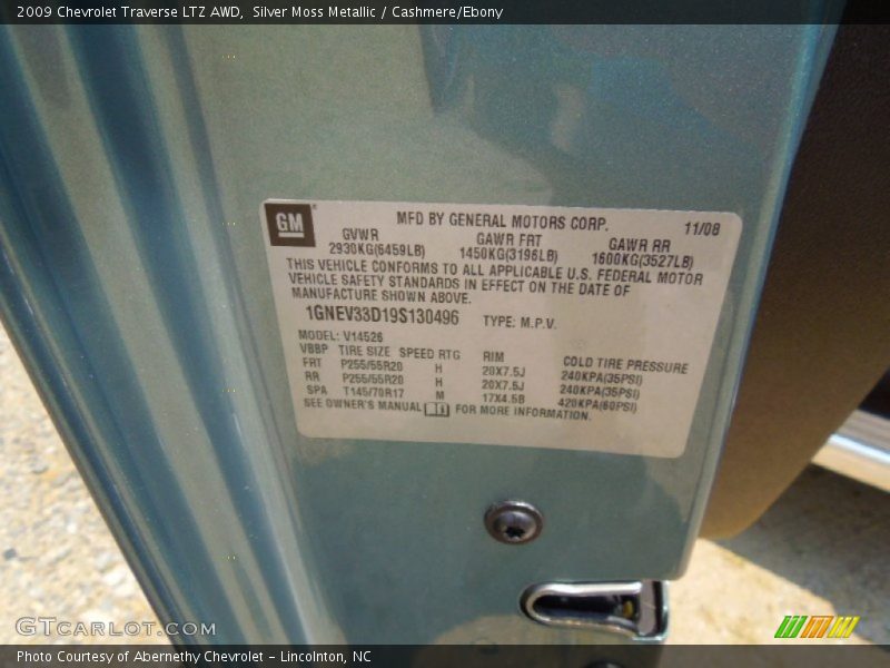 Silver Moss Metallic / Cashmere/Ebony 2009 Chevrolet Traverse LTZ AWD