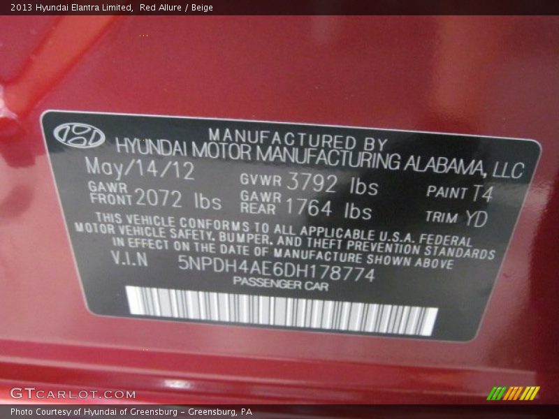 Red Allure / Beige 2013 Hyundai Elantra Limited