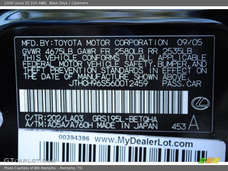Black Onyx / Cashmere 2006 Lexus GS 300 AWD