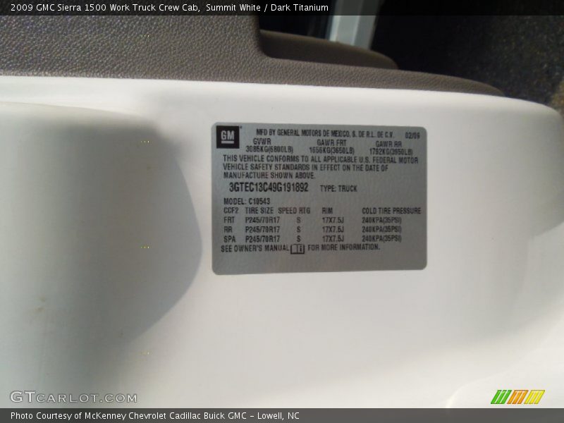 Summit White / Dark Titanium 2009 GMC Sierra 1500 Work Truck Crew Cab