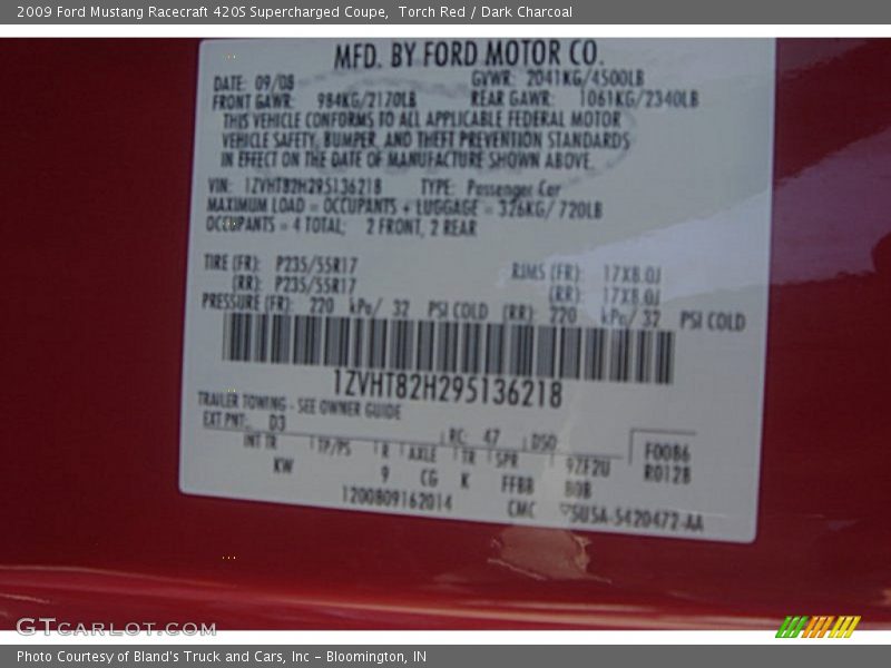 Torch Red / Dark Charcoal 2009 Ford Mustang Racecraft 420S Supercharged Coupe