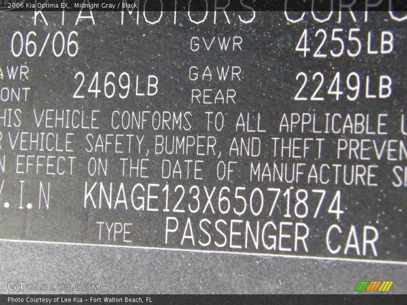 Midnight Gray / Black 2006 Kia Optima EX