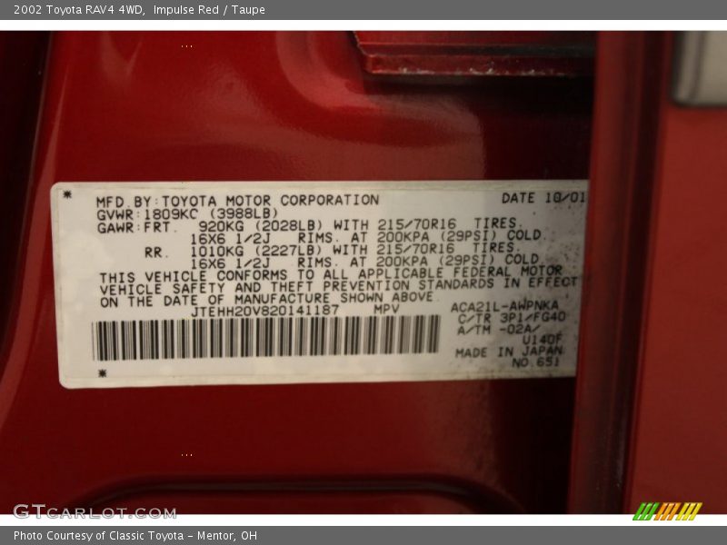 Impulse Red / Taupe 2002 Toyota RAV4 4WD