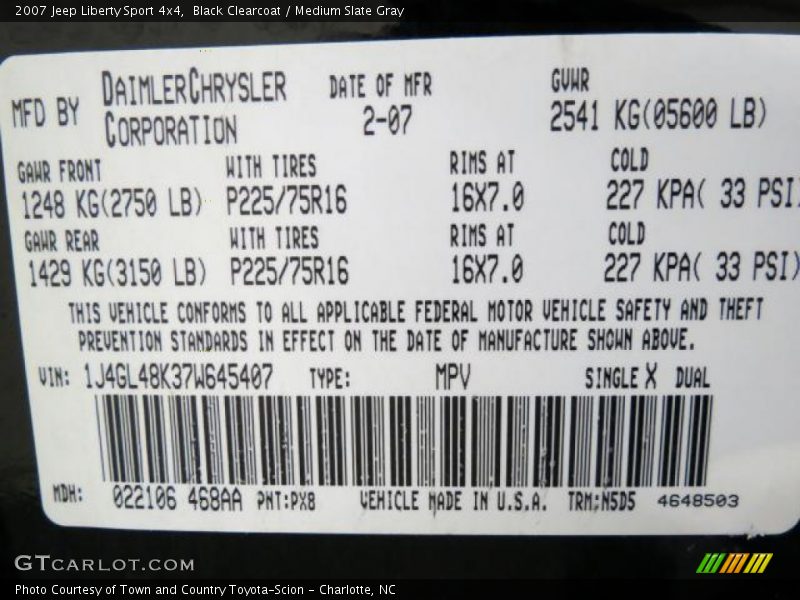 Black Clearcoat / Medium Slate Gray 2007 Jeep Liberty Sport 4x4