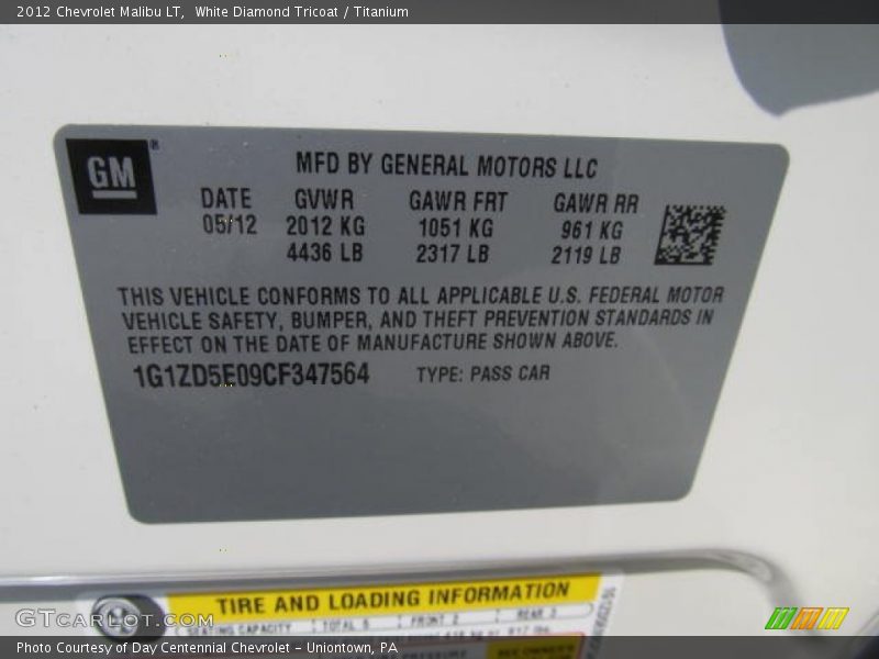 White Diamond Tricoat / Titanium 2012 Chevrolet Malibu LT